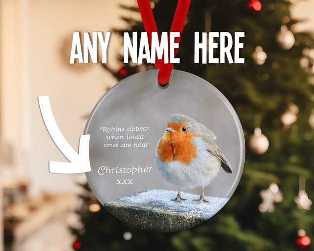 &quot;Frosty Toes&quot; Robins appear when loved ones are near” Personalised Ceramic Christmas Decoration     