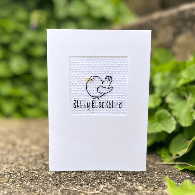 Cross Stich Billy Blackbird Greeting Card