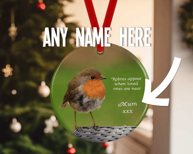 &quot;Robby Robin&quot; Robins appear when loved ones are near” &quot; Personalised Ceramic Christmas Decoration    