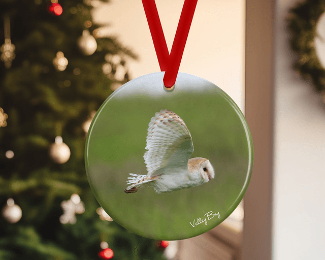 &quot;Barn Owl Flight&quot; Ceramic Christmas Decoration    