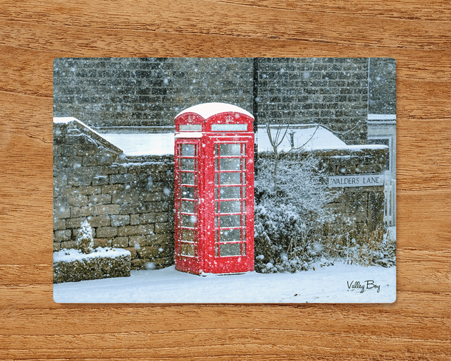 &quot;Snow at Bolsterstone Telephone Box&quot; Glass Worktop Saver   
